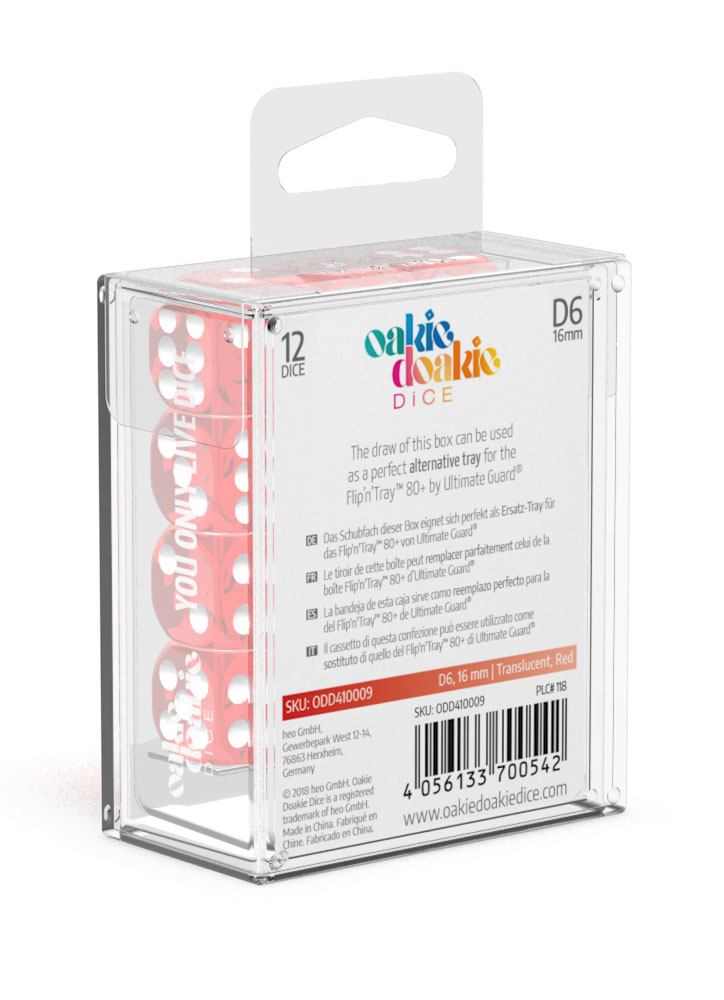 oakie doakie DICE D6 Dice 16 mm Translucent - Red (12)