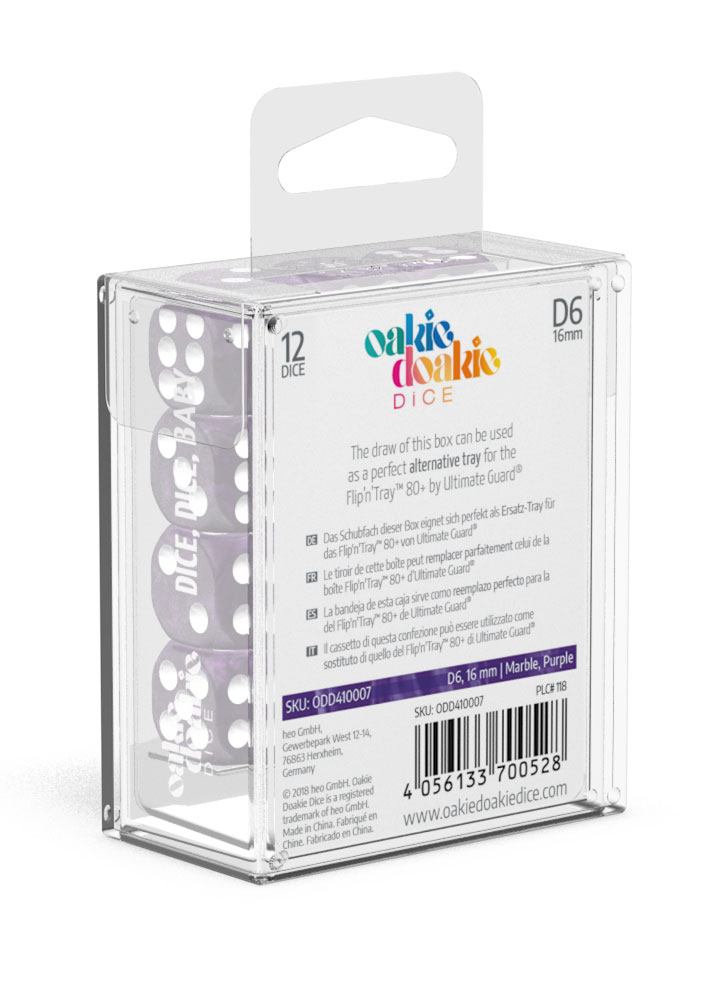 oakie doakie DICE D6 Dice 16 mm Marble - Purple (12)