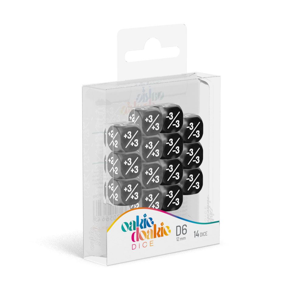 Oakie Doakie Dice D6 Dice 12 mm Marble/Gemidice Positive & Negative - Black (14)